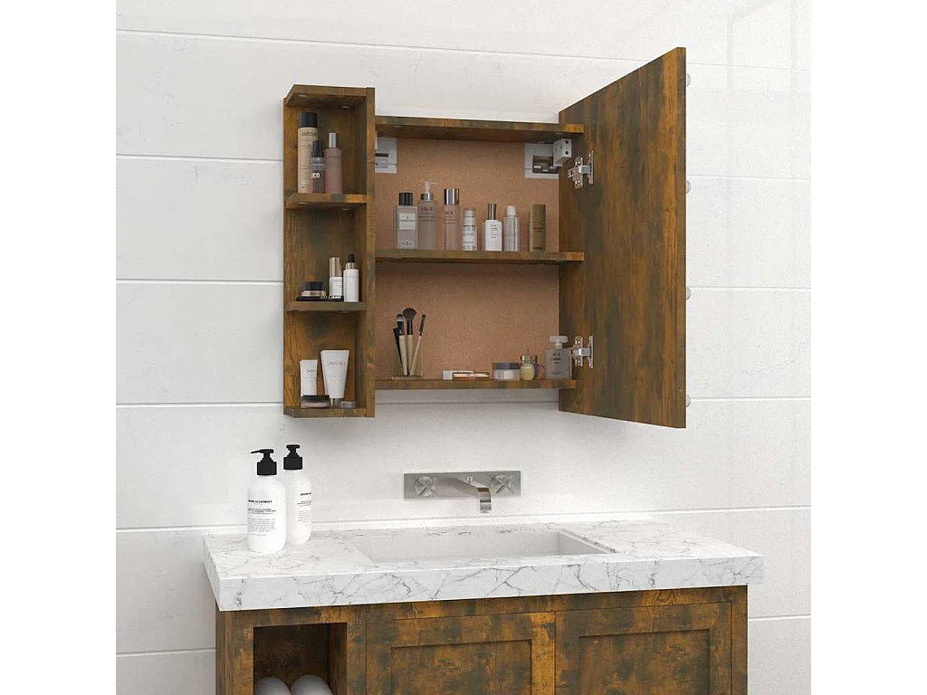 Armoire à miroir avec LED Chêne fumé 70x16,5x60 cm