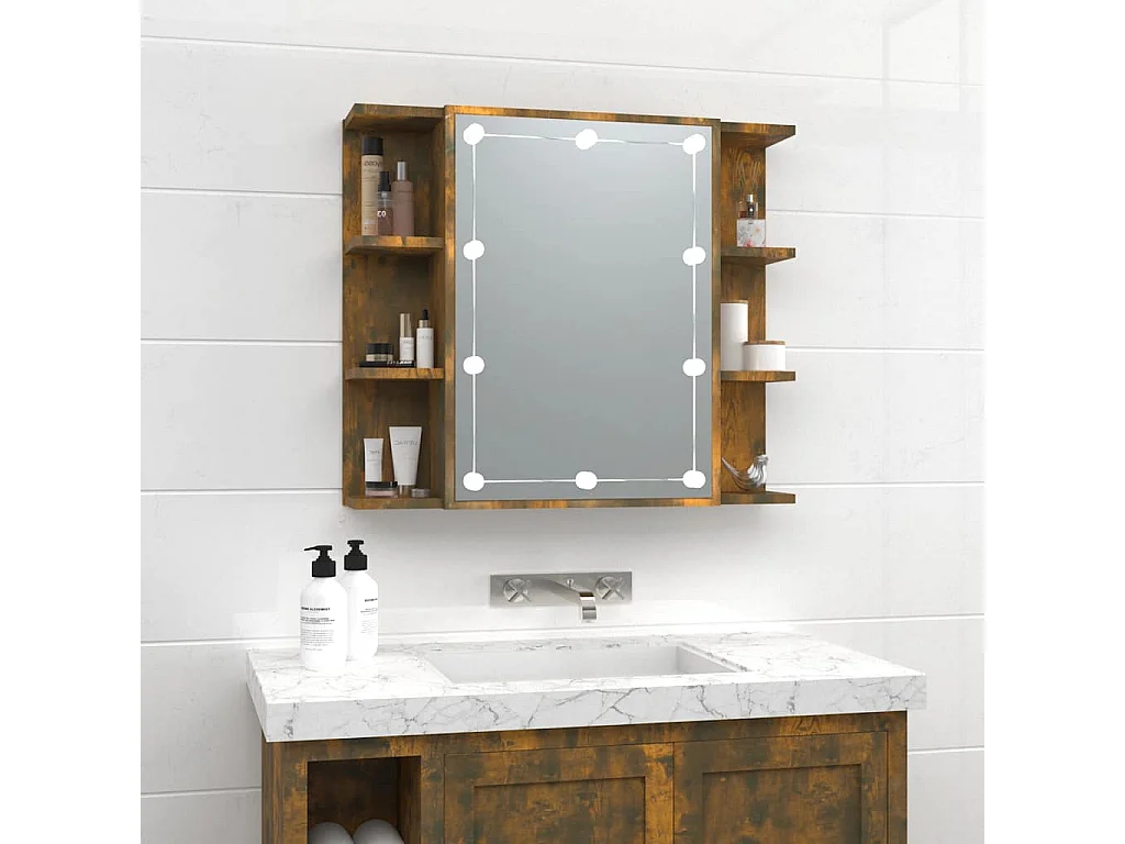 Armoire à miroir avec LED Chêne fumé 70x16,5x60 cm