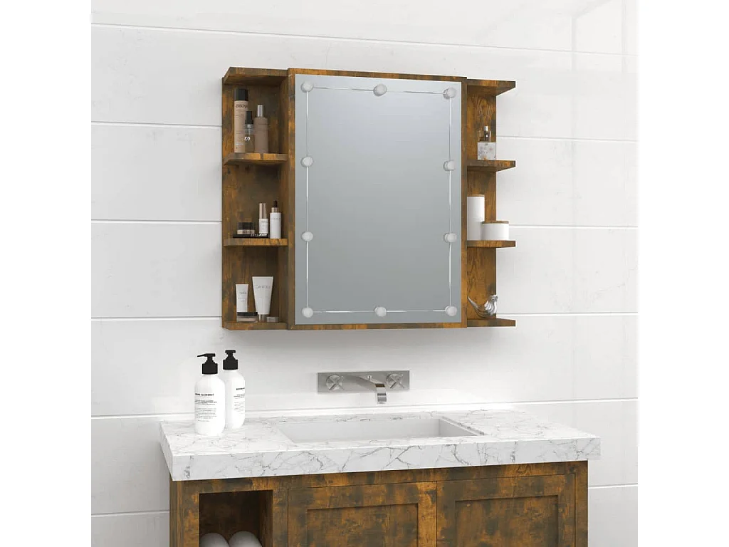 Armoire à miroir avec LED Chêne fumé 70x16,5x60 cm