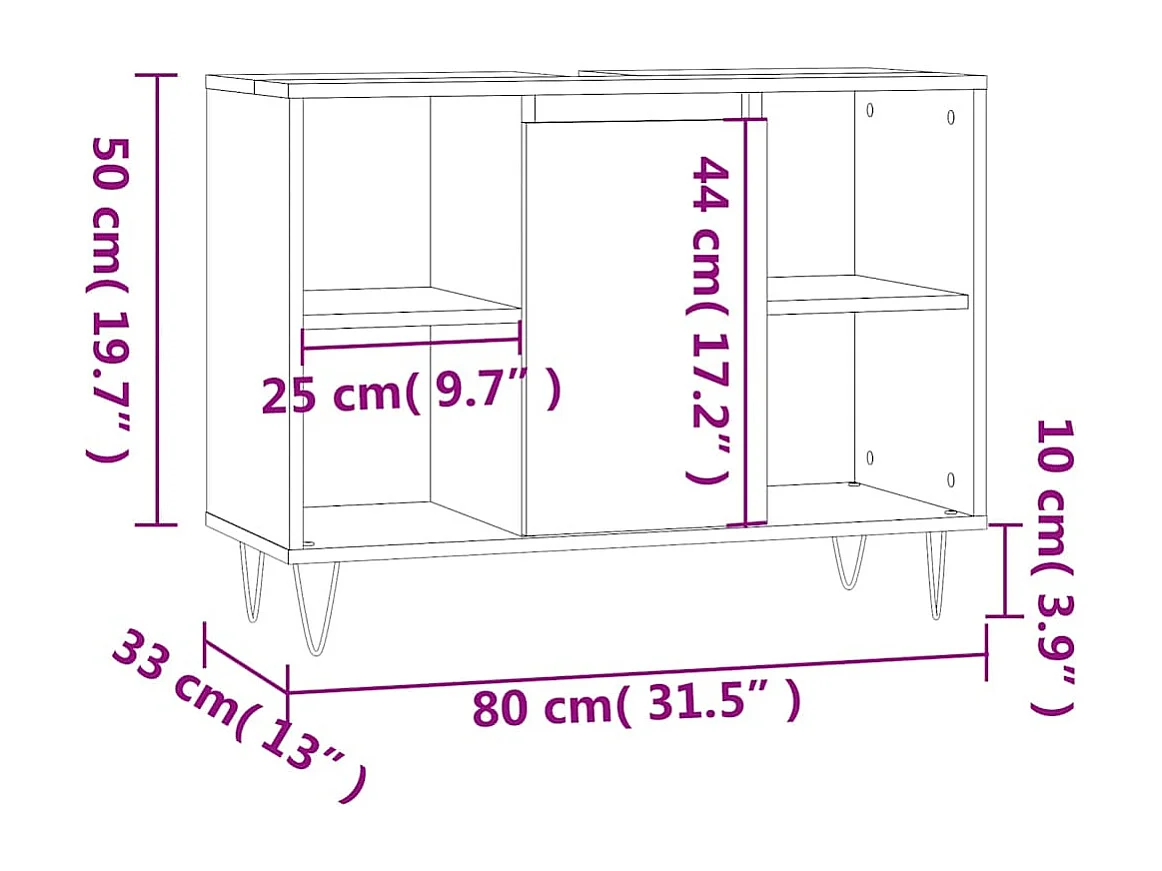 Badkamerkast 80x33x60 cm bewerkt hout bruin eikenkleur