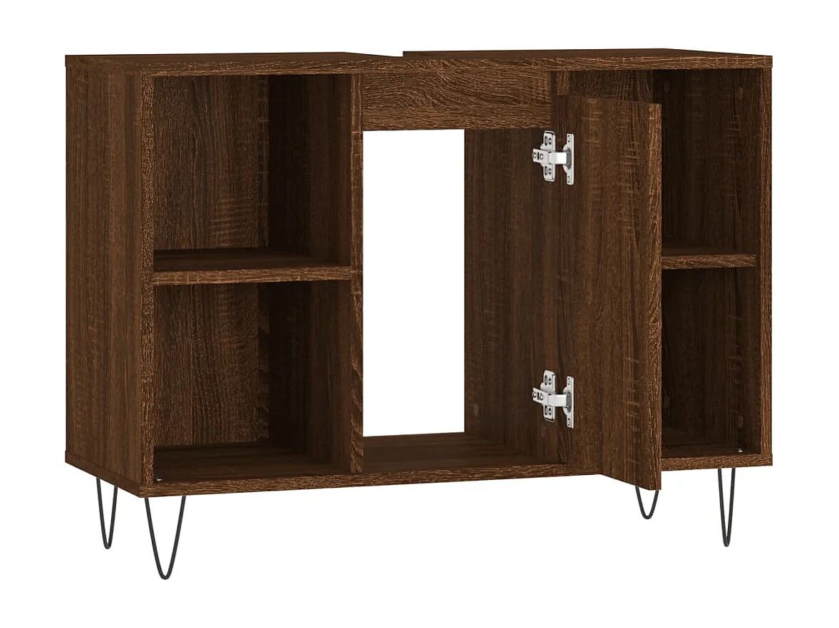 Badkamerkast 80x33x60 cm bewerkt hout bruin eikenkleur