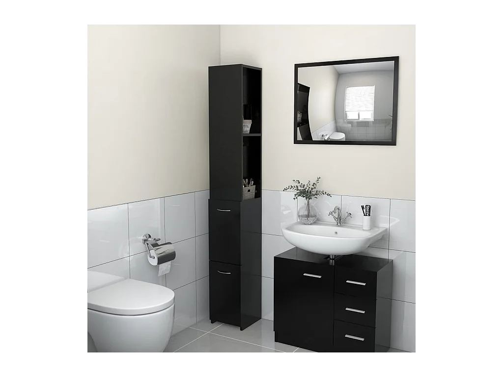 Badschrank Schwarz 25x26,5x170 cm Holzwerkstoff