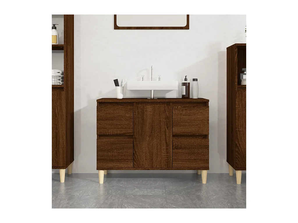 Wastafelkast 80x33x60 cm bewerkt hout bruin eikenkleur