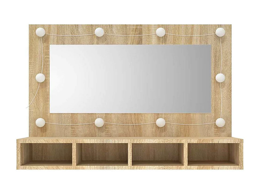 Mueble con espejo y luces LED color roble Sonoma 90x31,5x62 cm