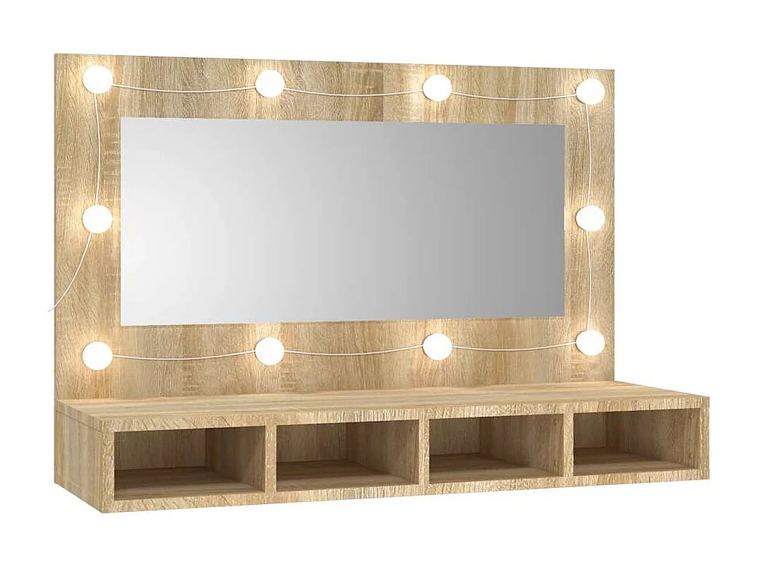 Mobile a Specchio con LED Rovere Sonoma 90x31,5x62 cm