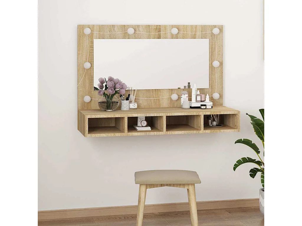 Armoire à miroir avec LED Chêne sonoma 90x31,5x62 cm