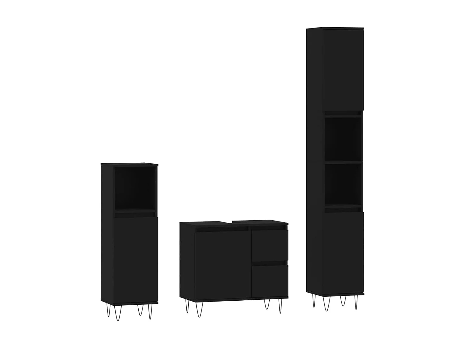 Ensemble de meubles salle de bain 3 pcs noir bois d'ingénierie