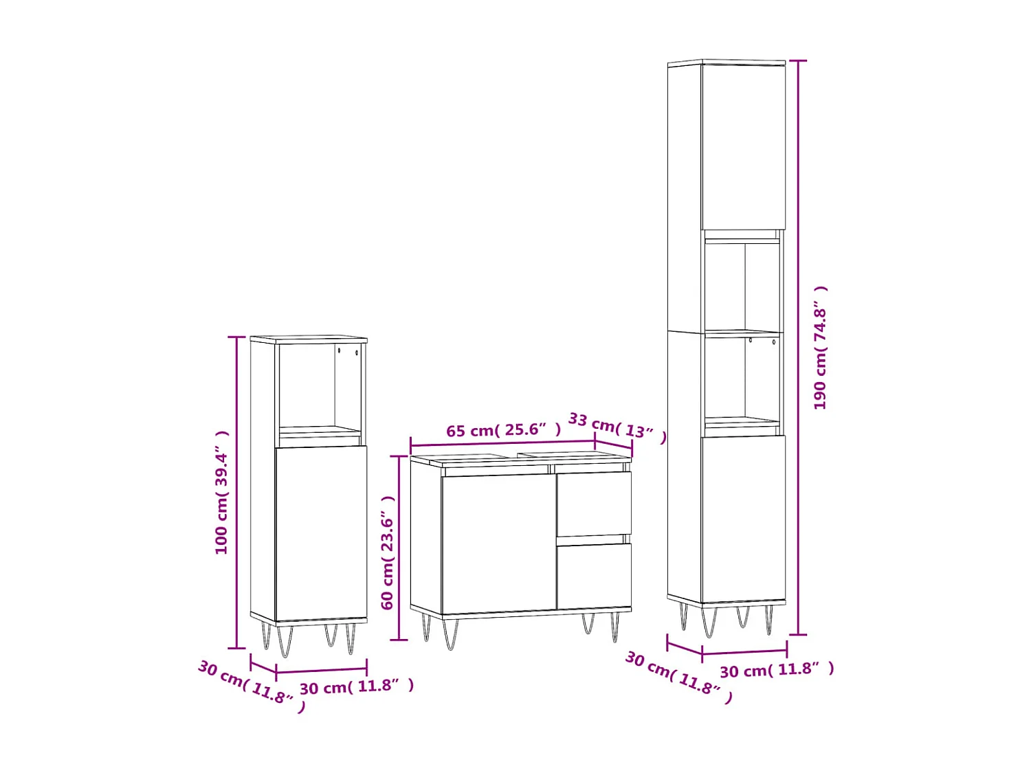 Ensemble de meubles salle de bain 3 pcs noir bois d'ingénierie