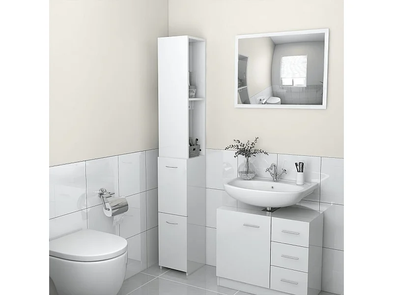 Badschrank Hochglanz-Weiß 25x26,5x170 cm Holzwerkstoff