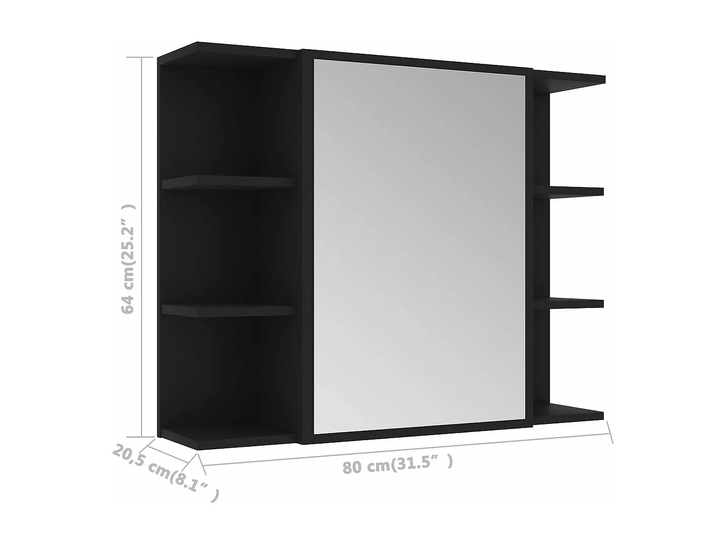 Bad-Spiegelschrank Schwarz 80x20,5x64 cm Holzwerkstoff