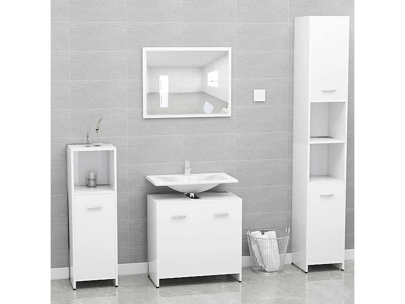 Set Mobili da Bagno Bianco in Legno Multistrato