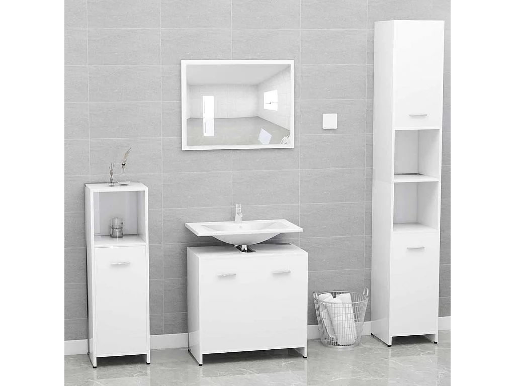 Set Mobili da Bagno Bianco in Legno Multistrato
