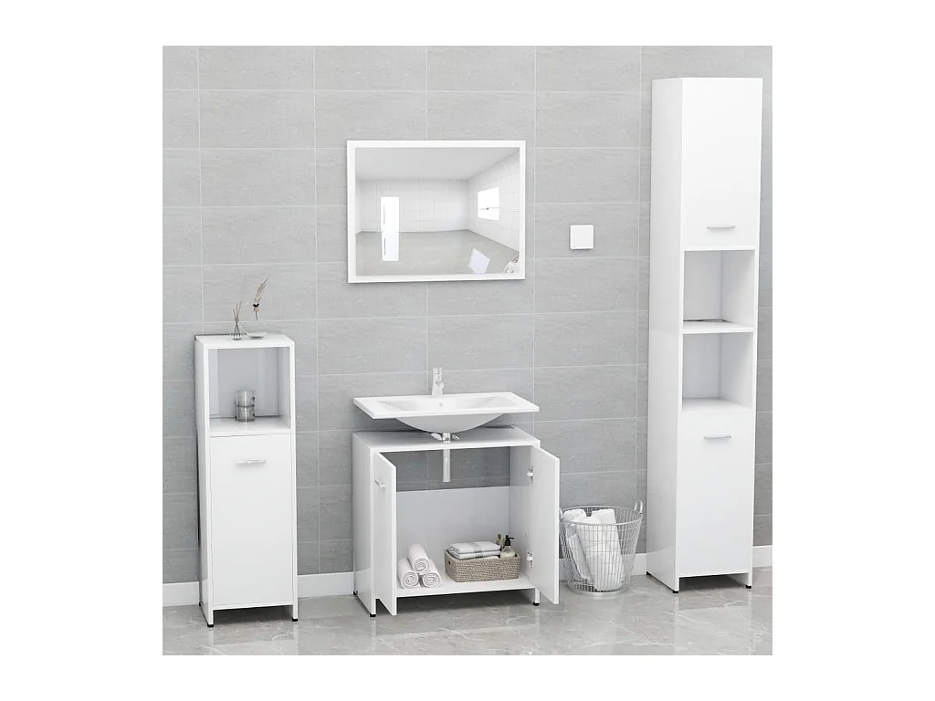 Set Mobili da Bagno Bianco in Legno Multistrato