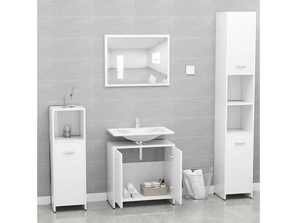 Set Mobili da Bagno Bianco in Legno Multistrato