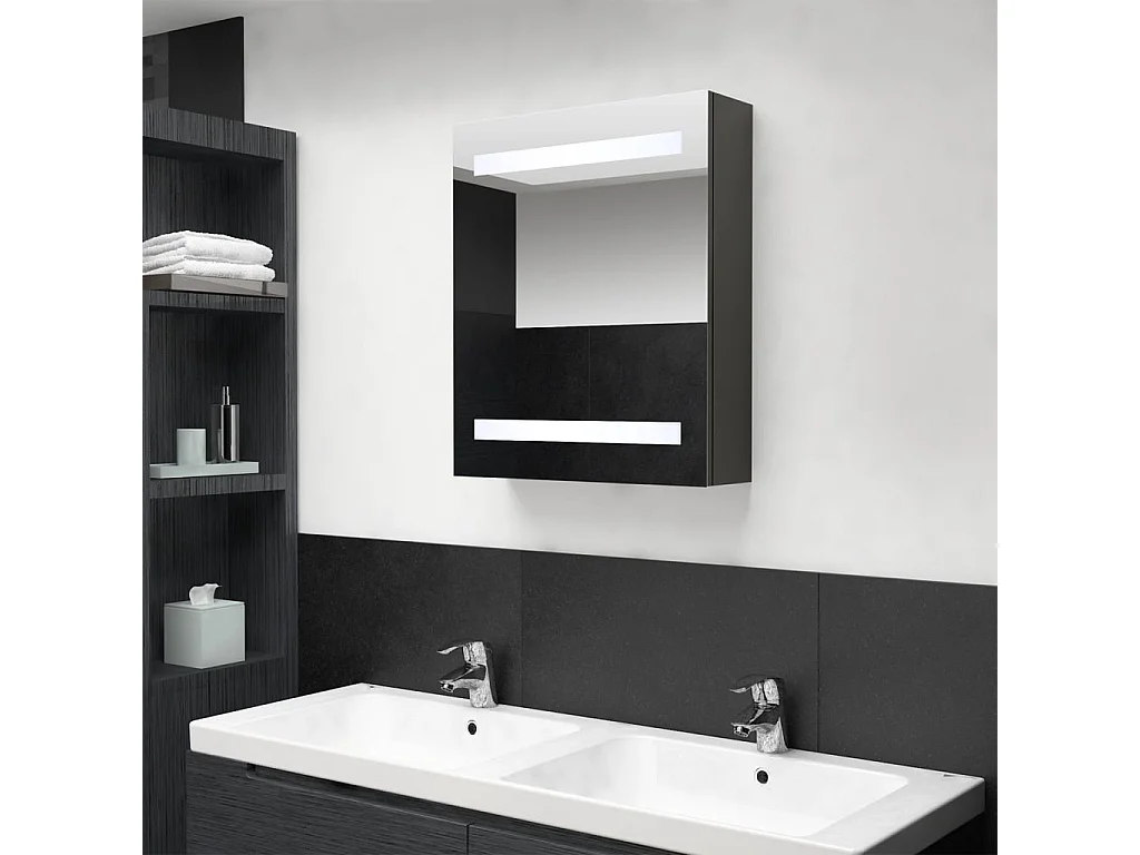 Armoire de salle de bain à miroir LED anthracite 50x14x60 cm
