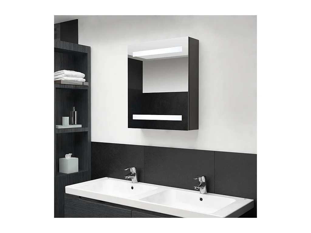 Armoire de salle de bain à miroir LED anthracite 50x14x60 cm