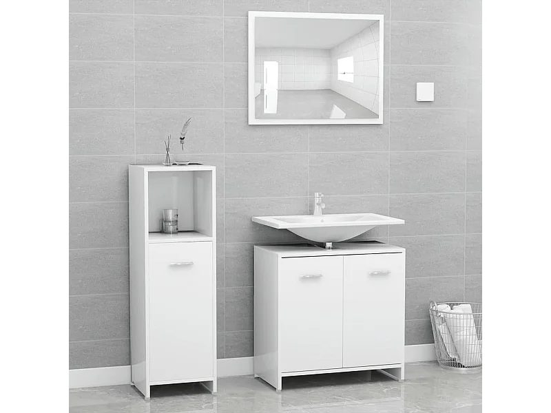 Set Mobili da Bagno 4 pz Bianco in Legno Multistrato