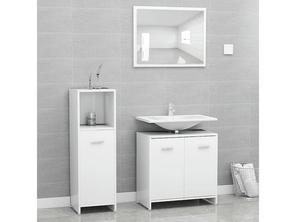 Ensemble de meubles de salle de bain 3pcs Blanc Bois ingénierie