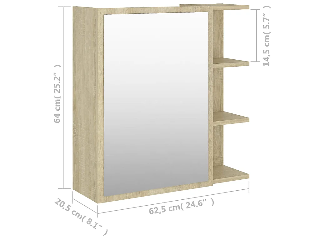 Badkamerspiegelkast 62,5x20,5x64 cm bewerkt hout sonoma eiken