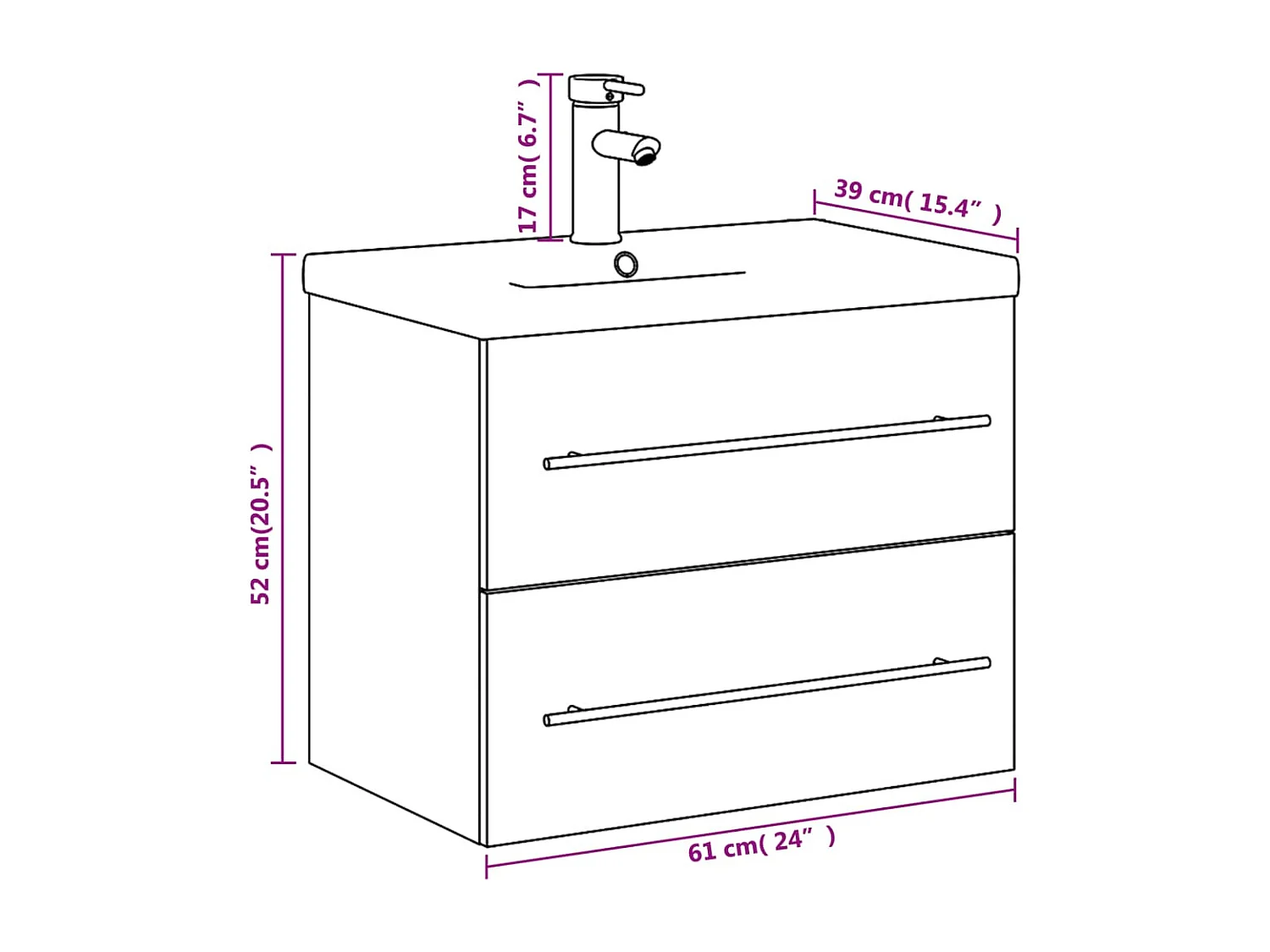 Waschbeckenunterschrank mit Einbaubecken Räuchereiche