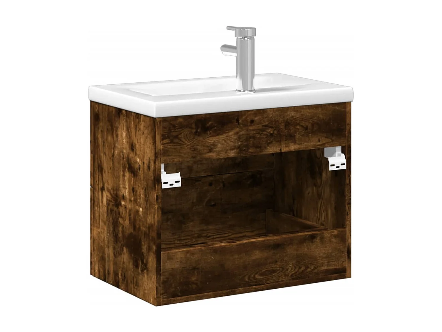 Armoire lavabo de salle de bain avec bassin intégré chêne fumé