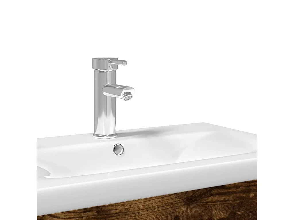 Armoire lavabo de salle de bain avec bassin intégré chêne fumé