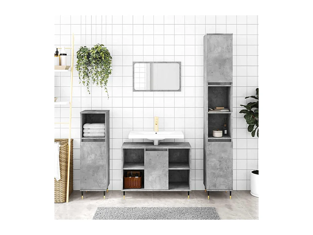 Armoire de salle de bain gris béton 30x30x100 cm