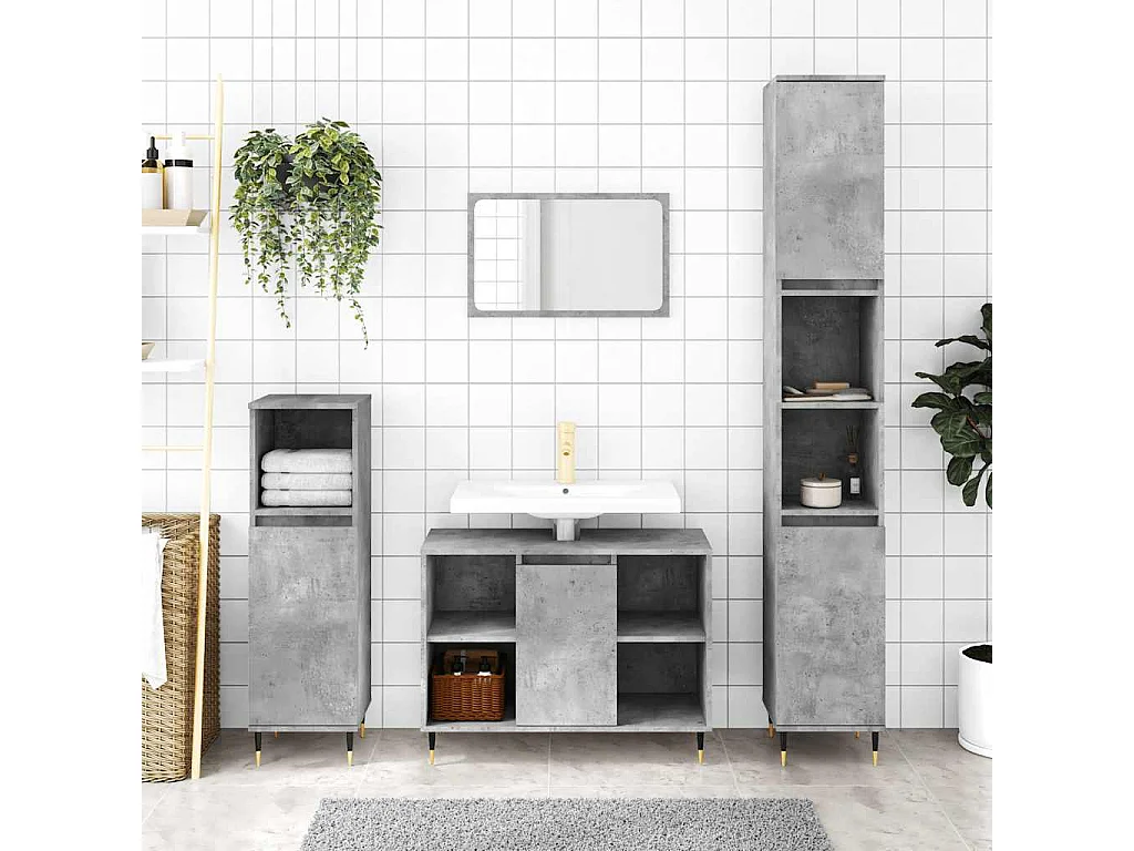 Armadietto Bagno Grigio Cemento 30x30x100 cm Legno Multistrato