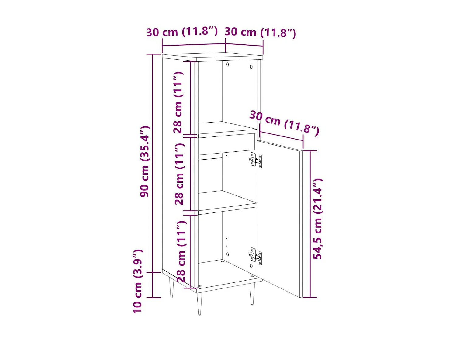 Armadietto Bagno Grigio Cemento 30x30x100 cm Legno Multistrato