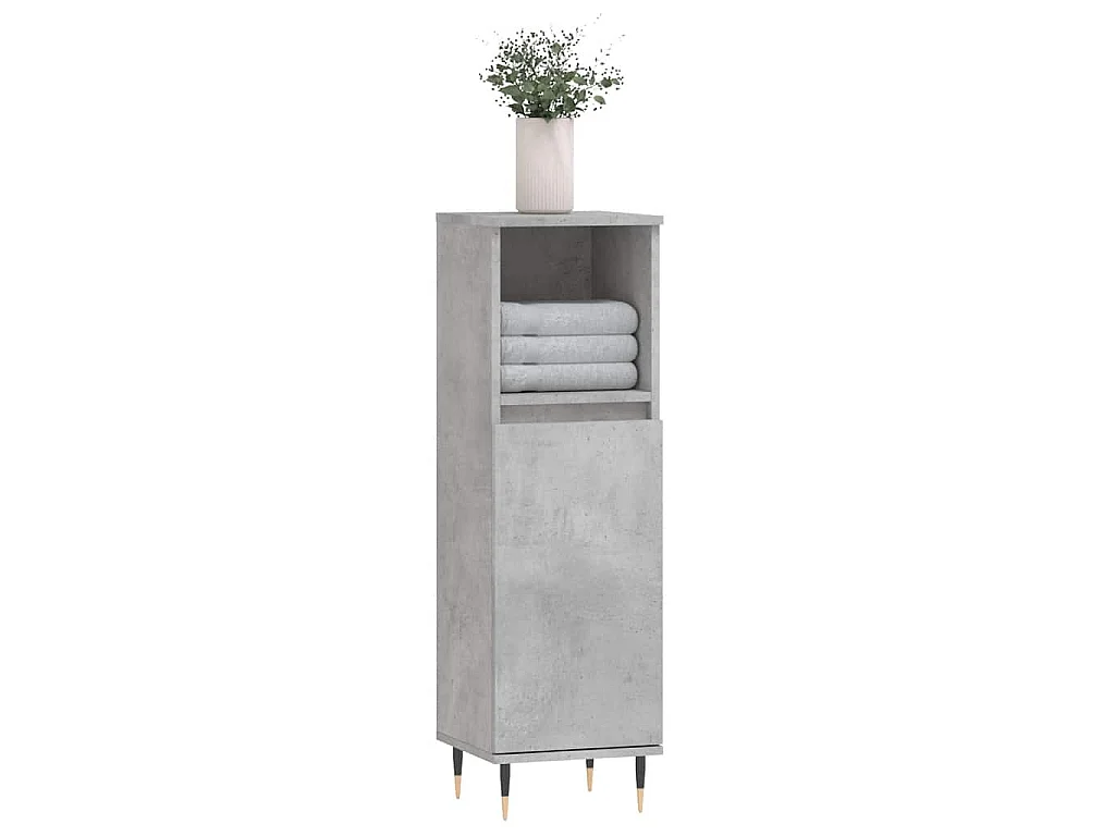 Armario de baño madera contrachapada gris hormigón 30x30x100 cm