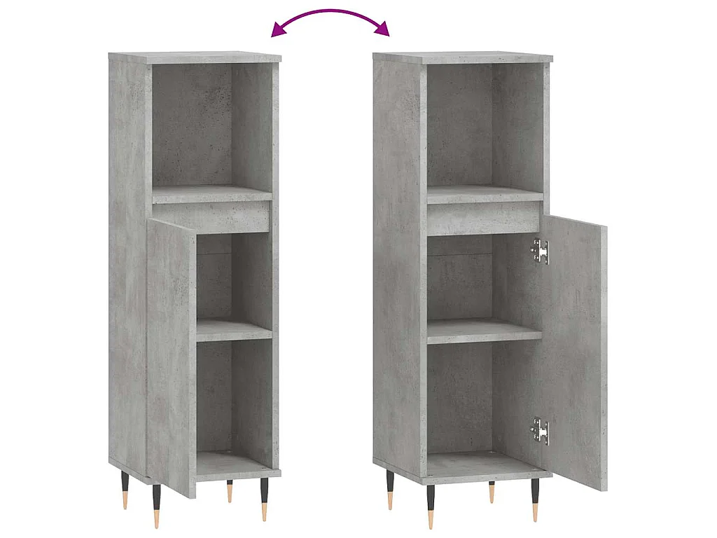 Armario de baño madera contrachapada gris hormigón 30x30x100 cm