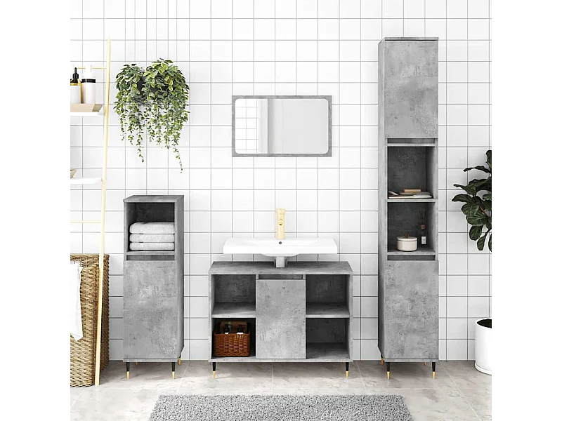 Badschrank Betongrau 30x30x100 cm Holzwerkstoff