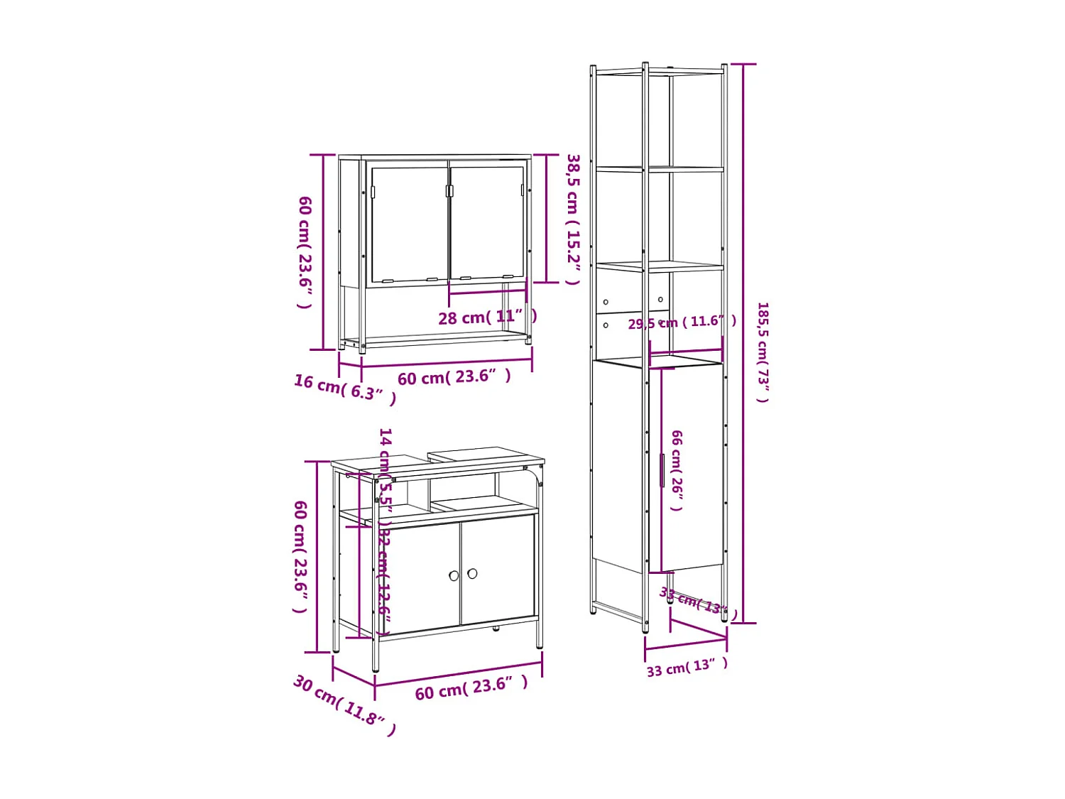 3-tlg. Badmöbel-Set Räuchereiche Holzwerkstoff