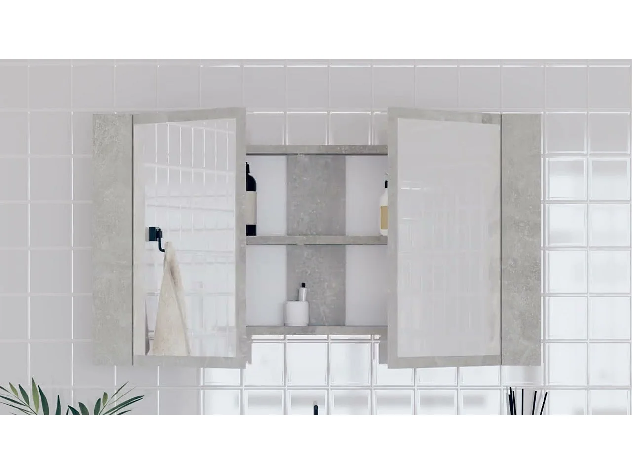 Armoire de salle de bain à miroir LED Gris béton Acrylique