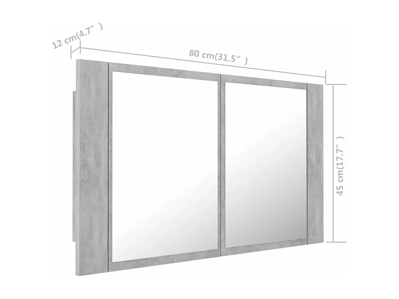 Armoire de salle de bain à miroir LED Gris béton Acrylique