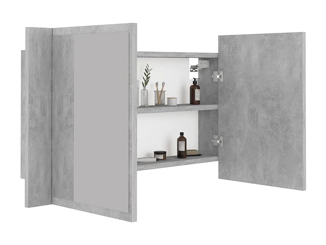 Armoire de salle de bain à miroir LED Gris béton Acrylique