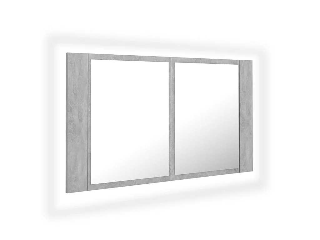 Armoire de salle de bain à miroir LED Gris béton Acrylique