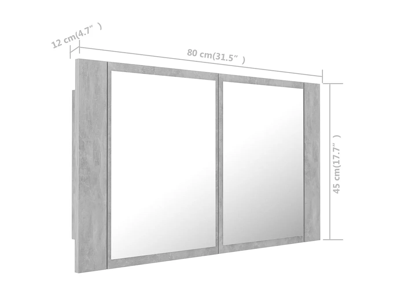 Armoire de salle de bain à miroir LED Gris béton Acrylique