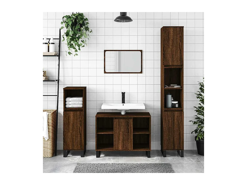 Armoire salle de bain chêne marron 80x33x60cm bois d'ingénierie