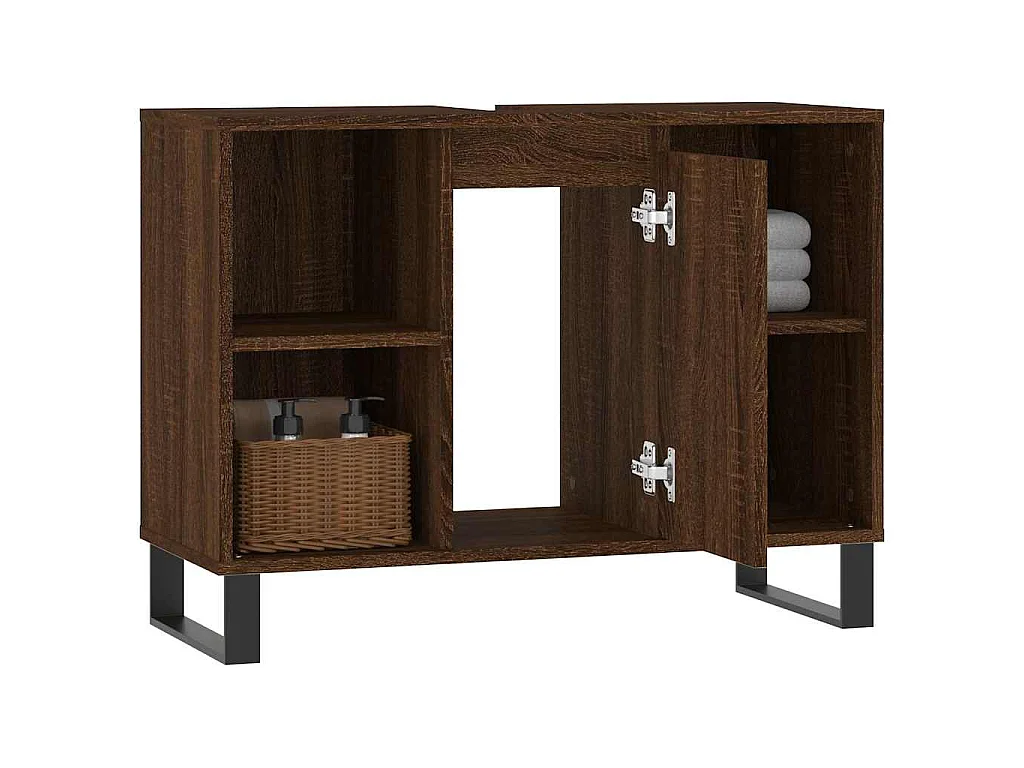 Badschrank Braun Eichen-Optik 80x33x60 cm Holzwerkstoff