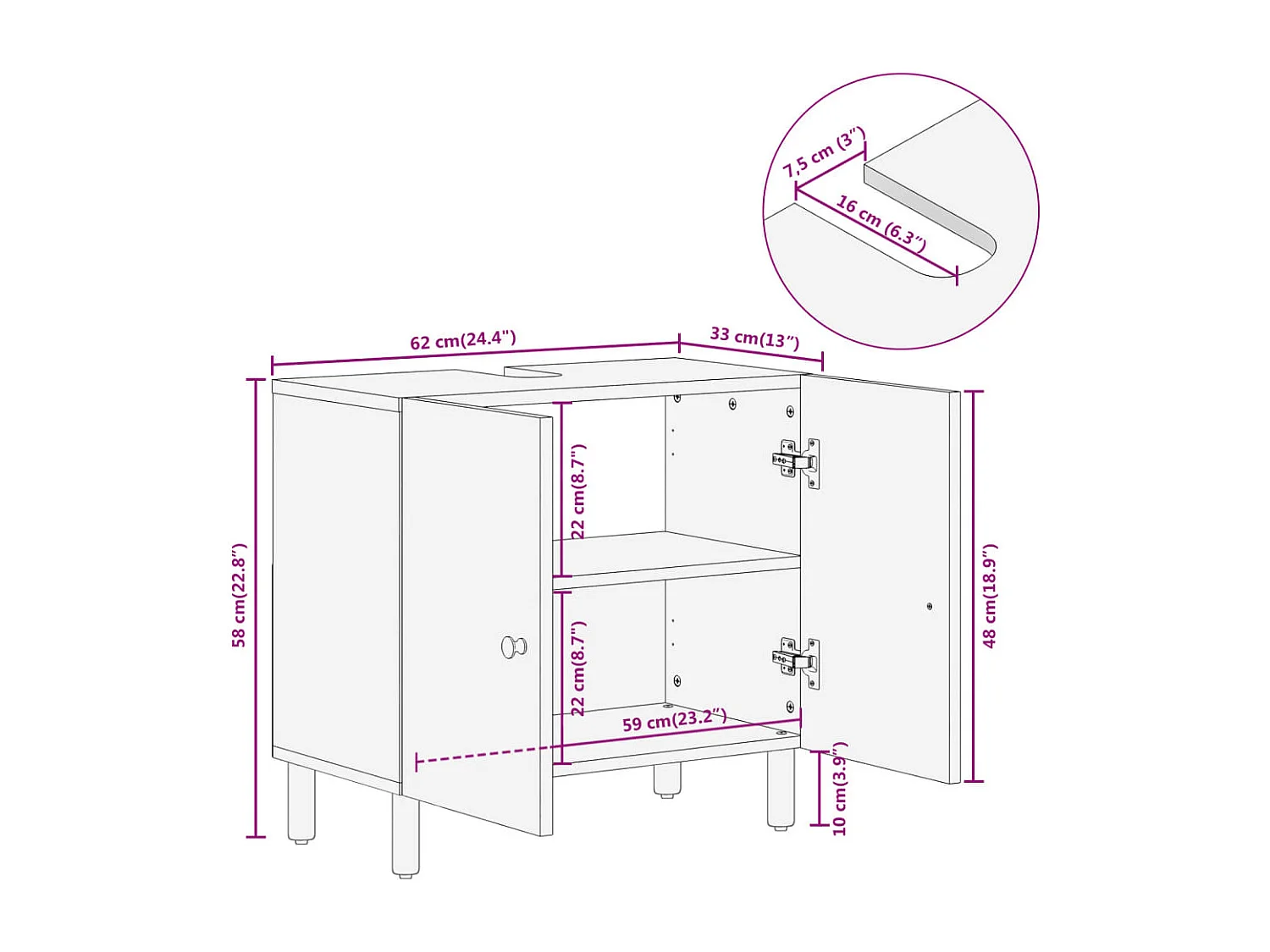 Armoire lavabo de salle de bain bois massif de manguier