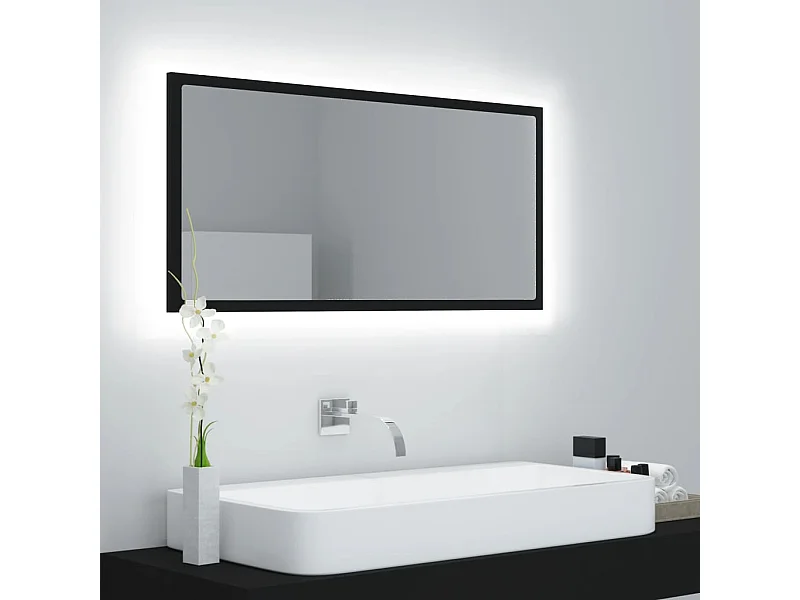 Espelho de casa de banho com LED 90x8,5x37 cm acrílico preto