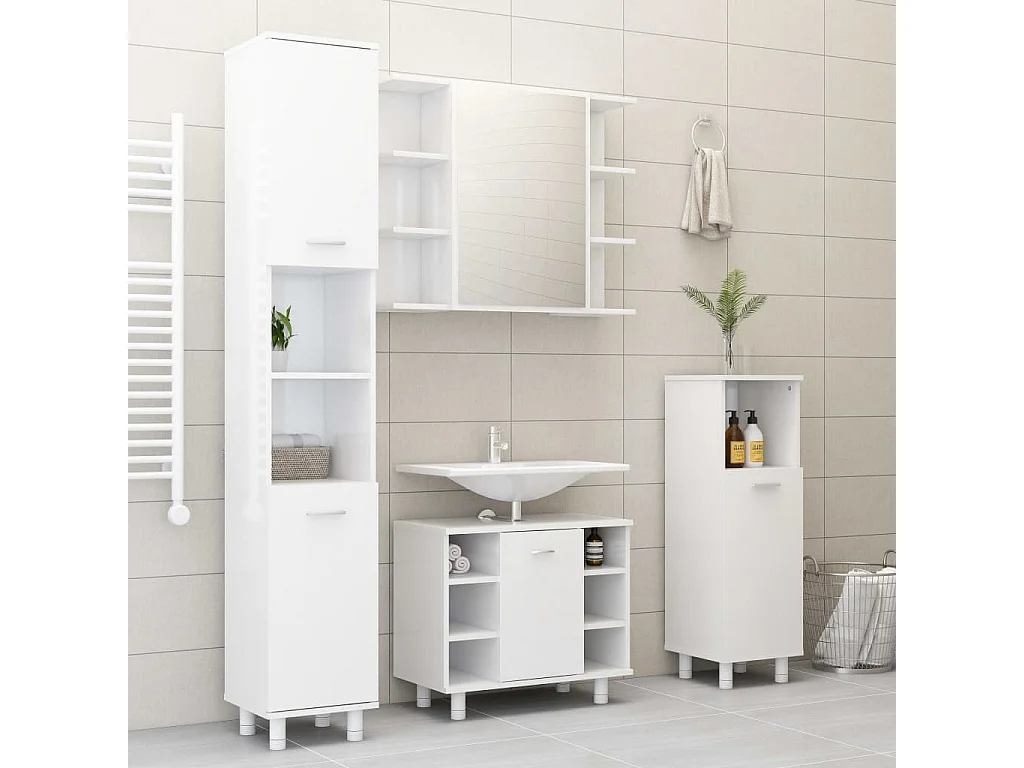 Mobile da Bagno Bianco Lucido 30x30x179 cm in Legno Multistrato
