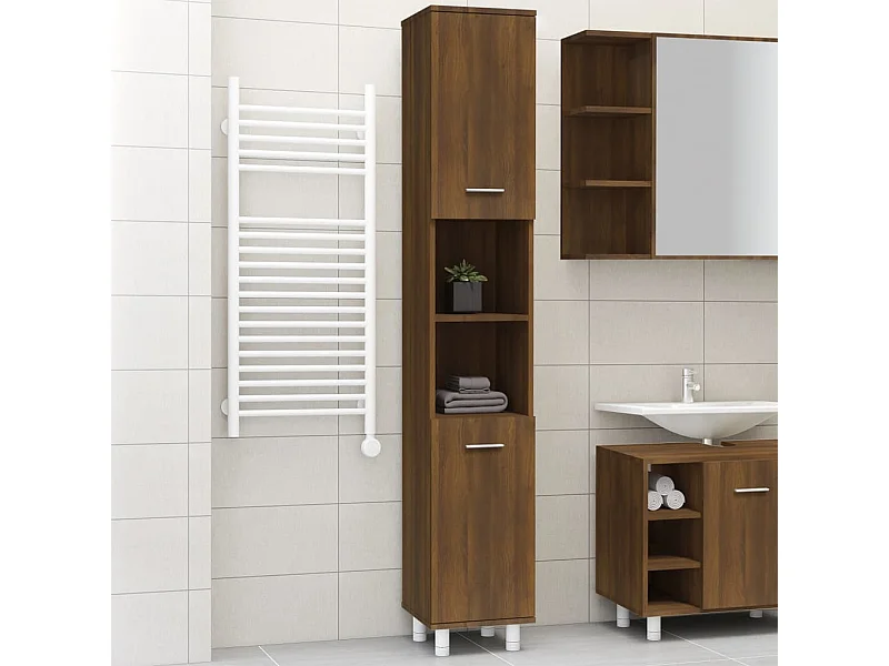 Armario de baño madera contrachapada roble marrón 30x30x179 cm
