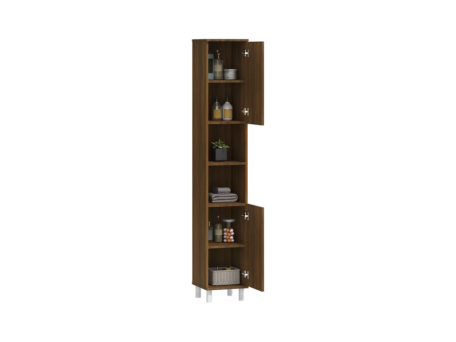 Badkamerkast 30x30x179 cm bewerkt hout bruin eikenkleur