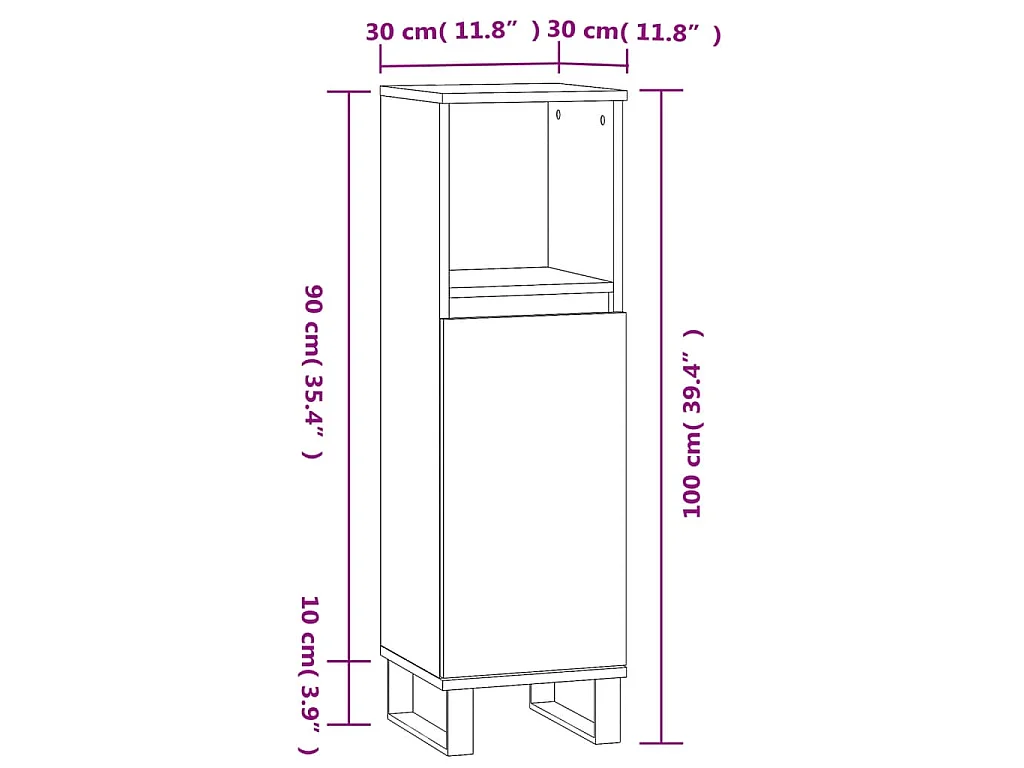 Badkamerkast 30x30x100 cm bewerkt hout grijs sonoma eikenkleur