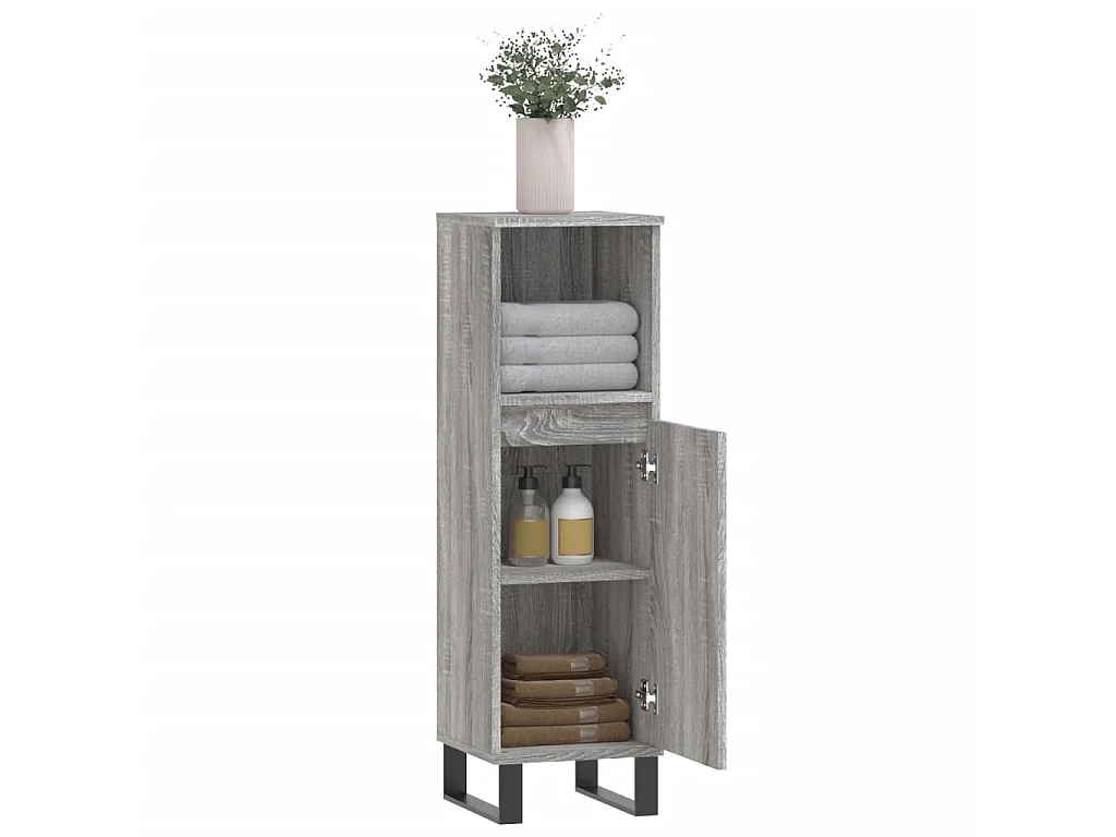 Badkamerkast 30x30x100 cm bewerkt hout grijs sonoma eikenkleur