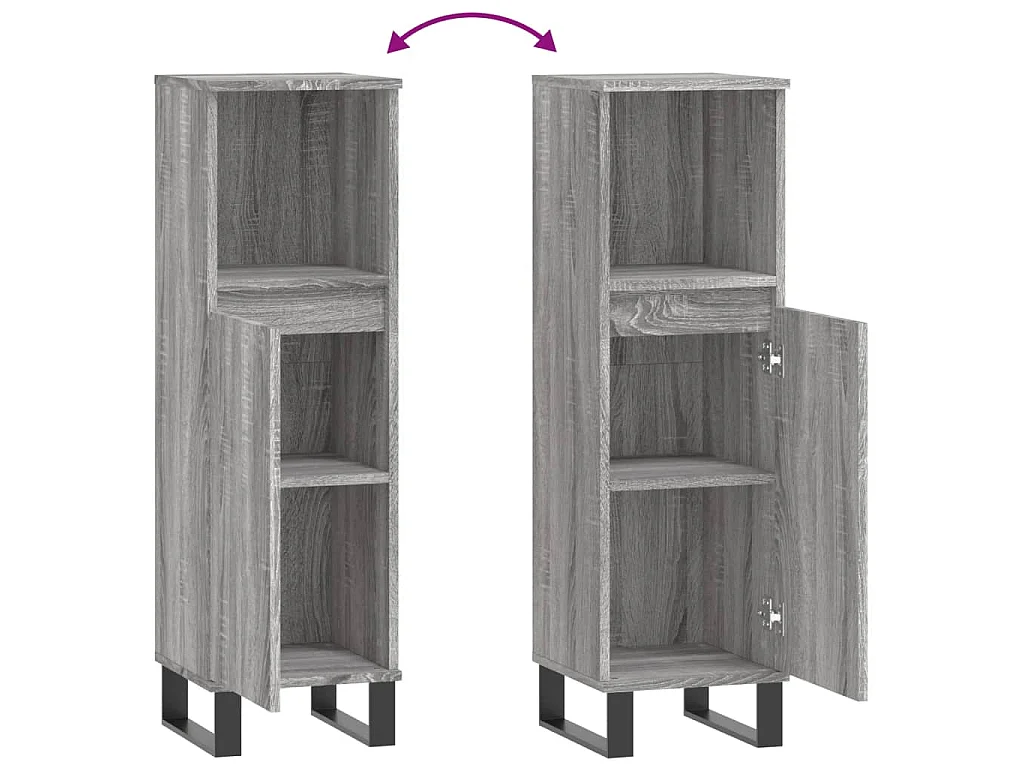 Badkamerkast 30x30x100 cm bewerkt hout grijs sonoma eikenkleur