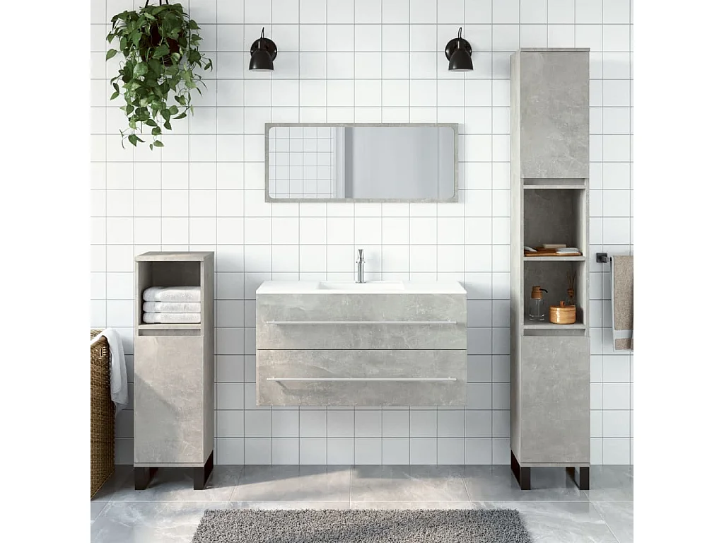 Armoire de bain avec miroir gris béton bois d'ingénierie