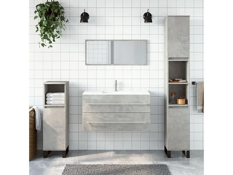 Armoire de bain avec miroir gris béton bois d'ingénierie